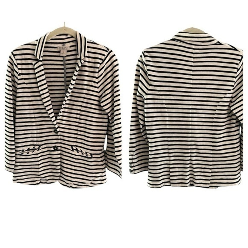 Lucky Brand Womens Small Striped Black White Two Button Blazer Knit